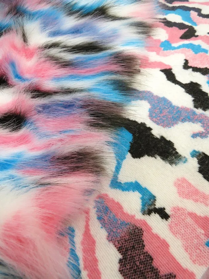 30 Yard Roll of Lime Green, Fuchsia, Purple Sunset Multi-Color Faux Fur Fabric