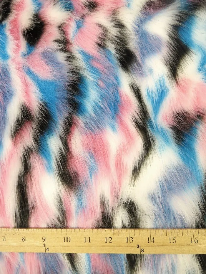 30 Yard Roll of Turquoise, Orange, Fuchsia Sunset Multi-Color Faux Fur Fabric