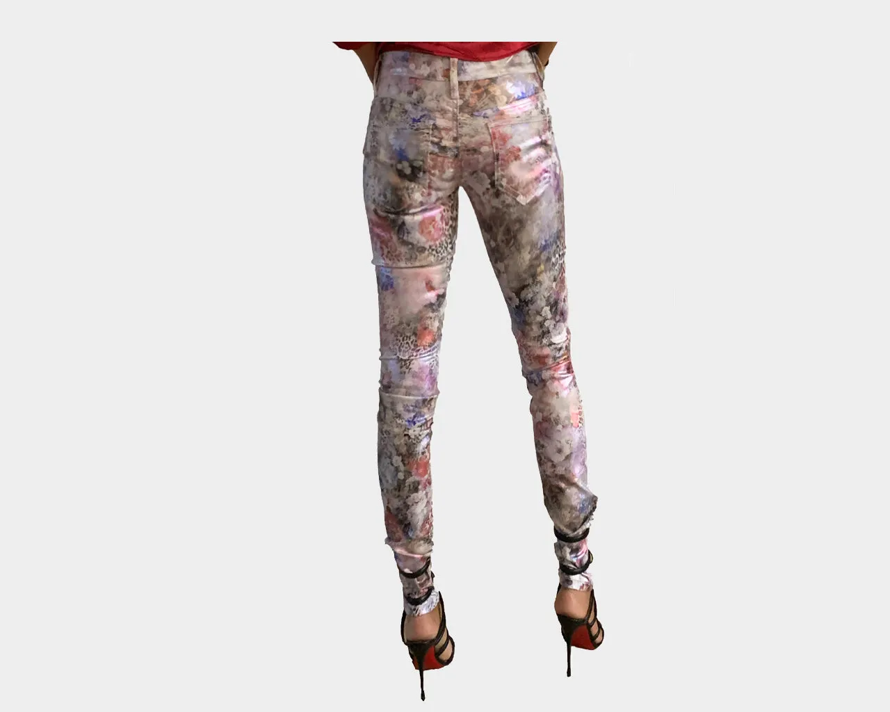 57 Baroque Print Vegan-Leather jeans - The Milano