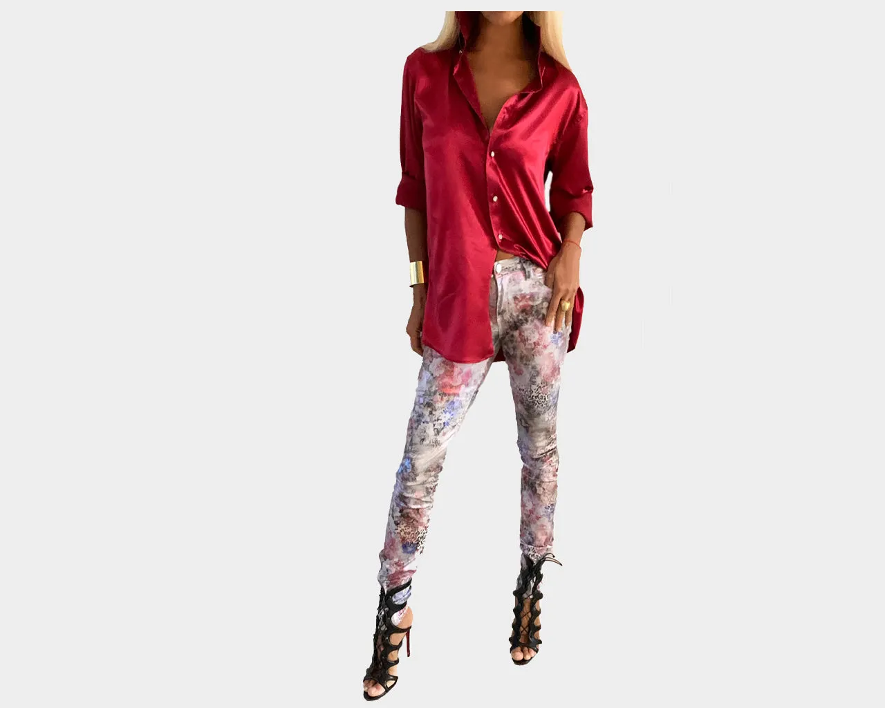 57 Baroque Print Vegan-Leather jeans - The Milano