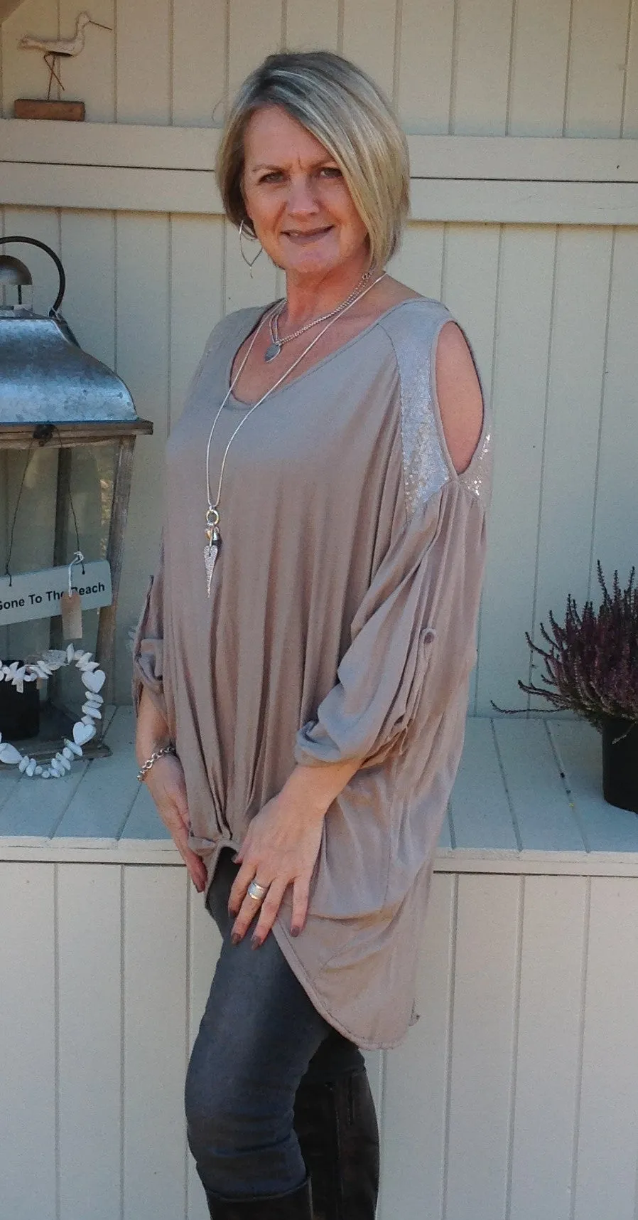 Abruzzo Sequin Top in Soft Beige