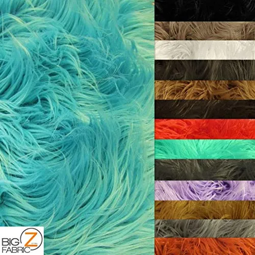 Aqua Solid Mongolian Long Pile Faux Fur Fabric / Sold By The Yard