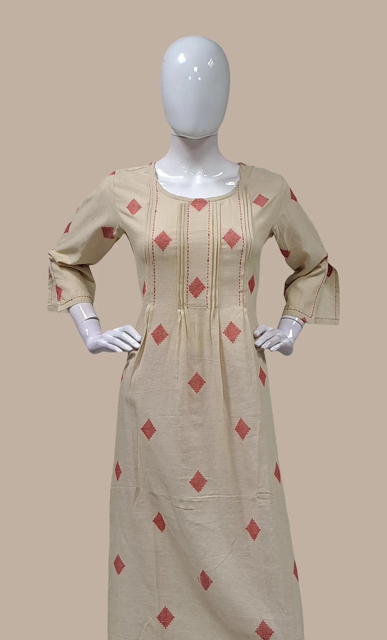 Beige Embroidered Kurti Top