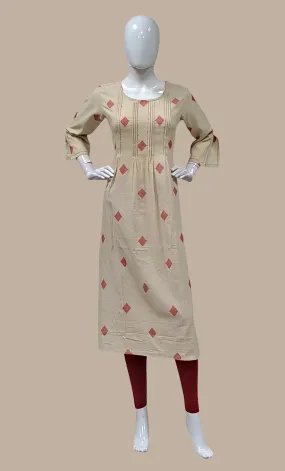 Beige Embroidered Kurti Top