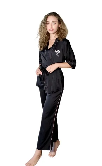 Black 3 Piece Kimono Pajama Sets