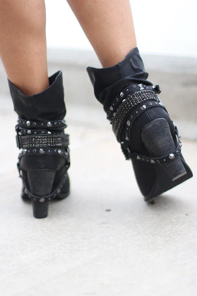 Black Faux Leather Booties