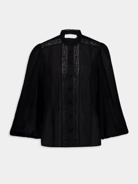 Black Lace Trim Cotton Shirt