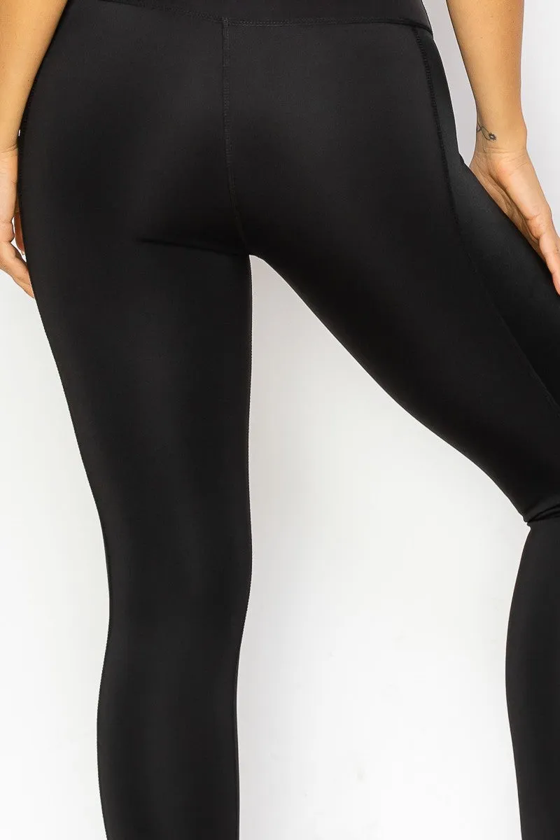 Black Leggings with Faux Leather Stripe