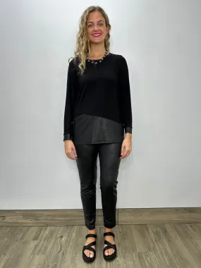 Black Long Sleeve Faux Leather Top