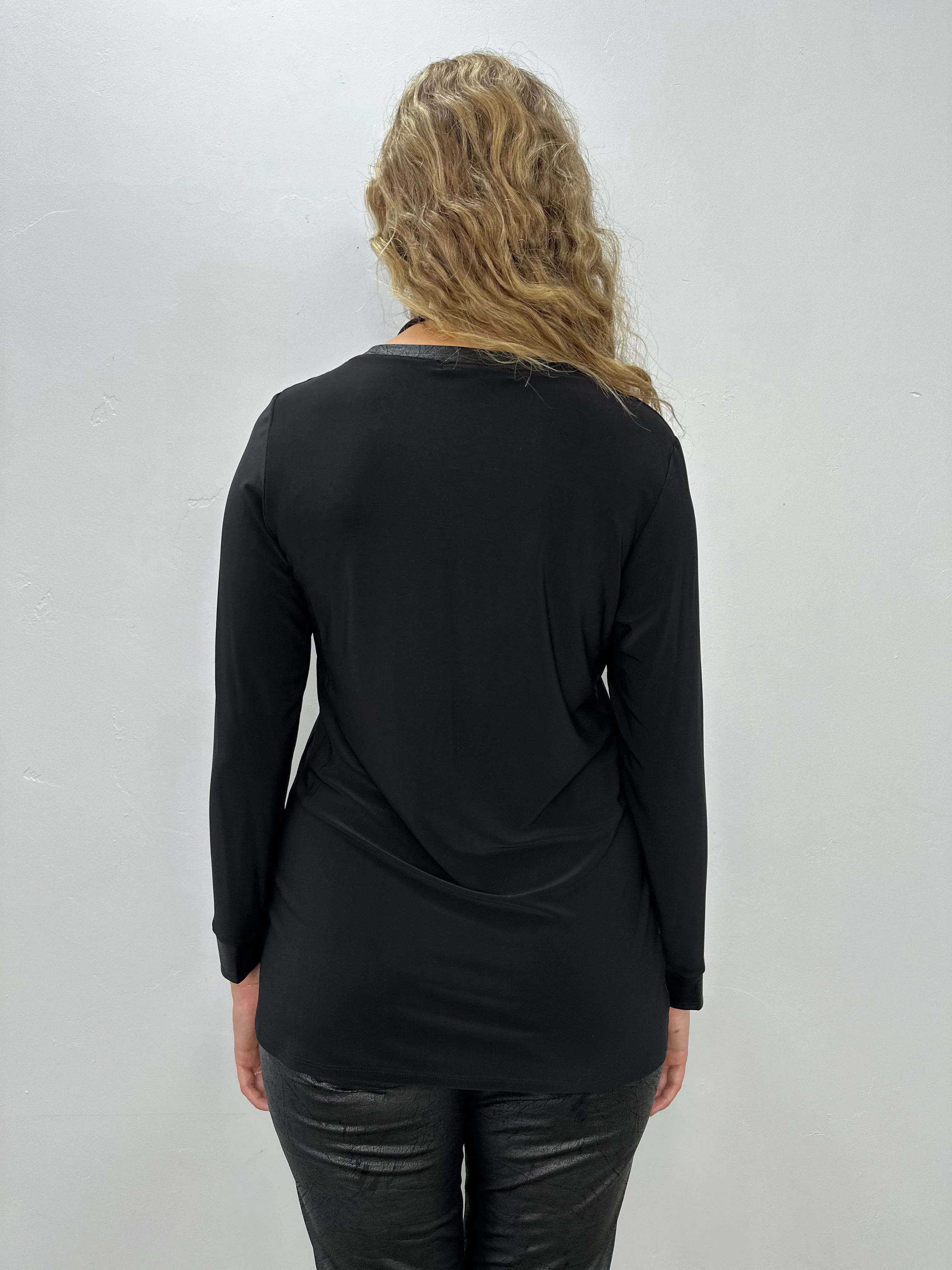 Black Long Sleeve Faux Leather Top