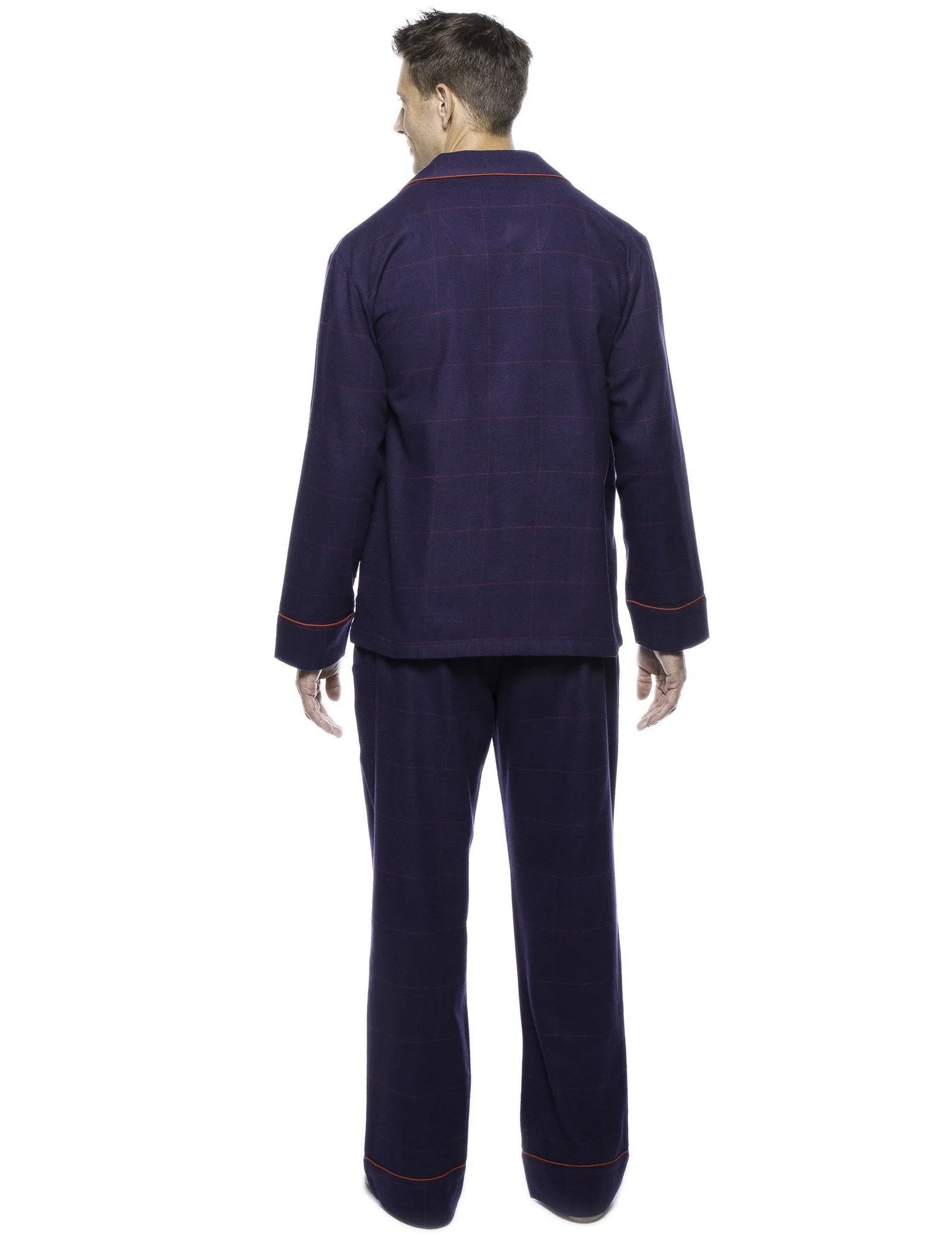 Box Packaged Men's Premium 100% Cotton Flannel Pajama Sleepwear Set - Windowpane Checks Blue/Red