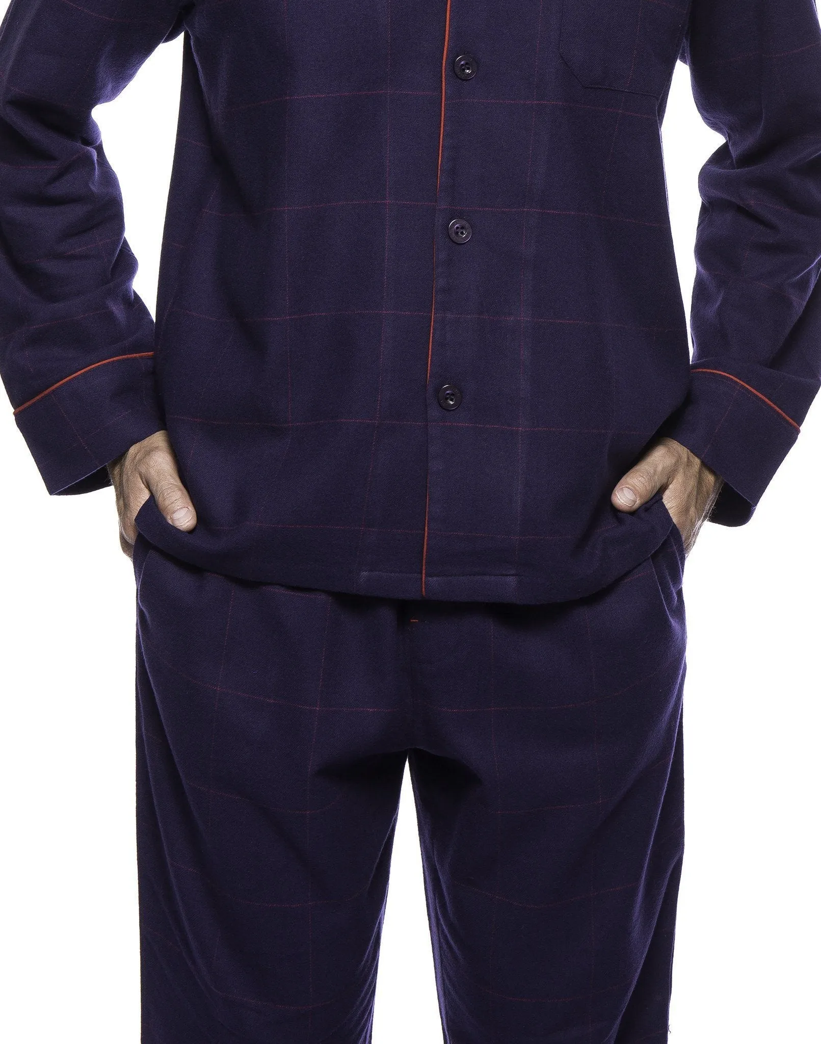 Box Packaged Men's Premium 100% Cotton Flannel Pajama Sleepwear Set - Windowpane Checks Blue/Red