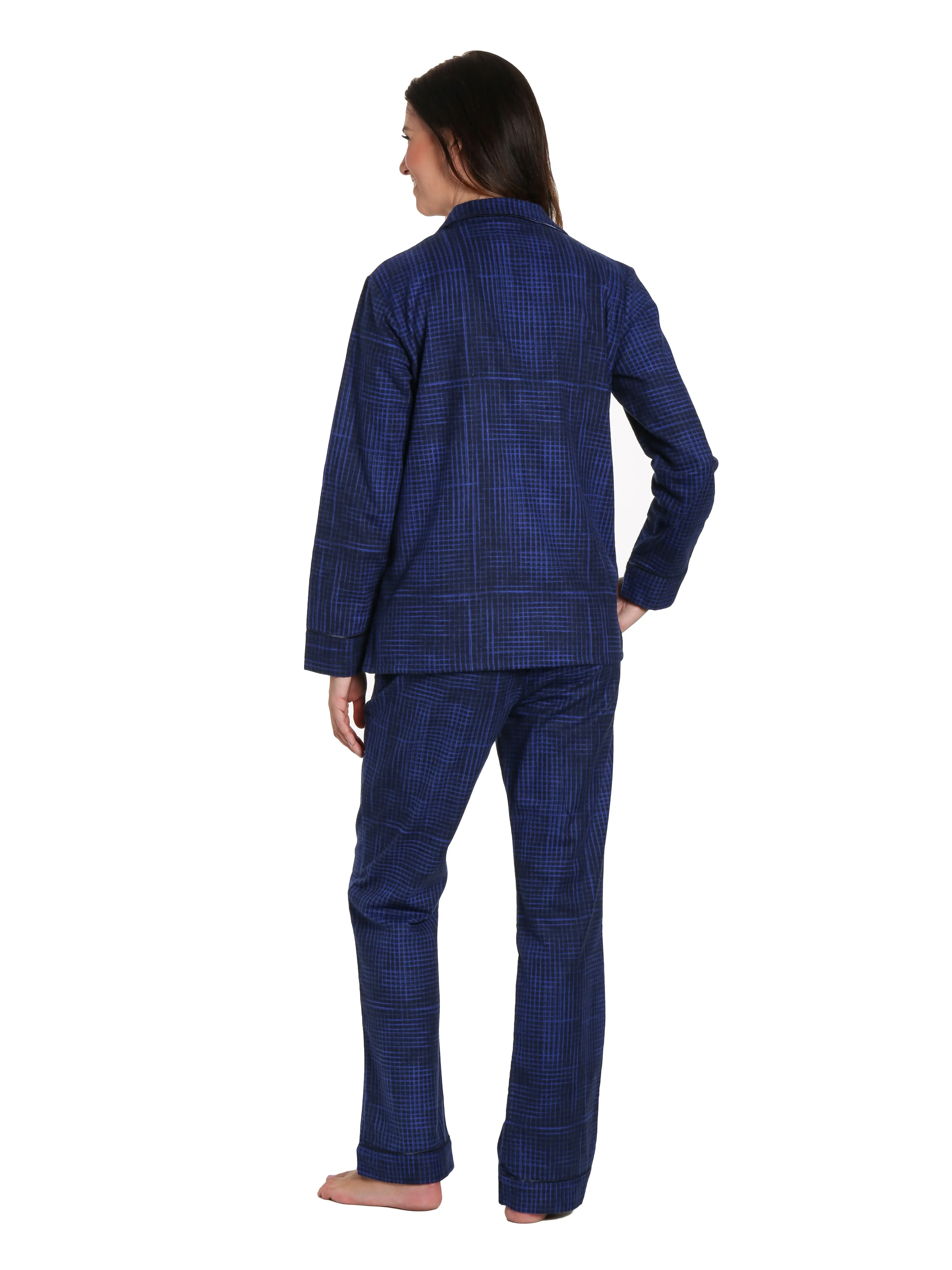 Box Packaged Women's Premium 100% Cotton Flannel Pajama Sleepwear Set - Jutelicious Blue