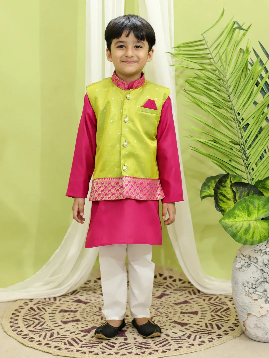 Boy's Pink Cotton Kurta Sets - Bownbee