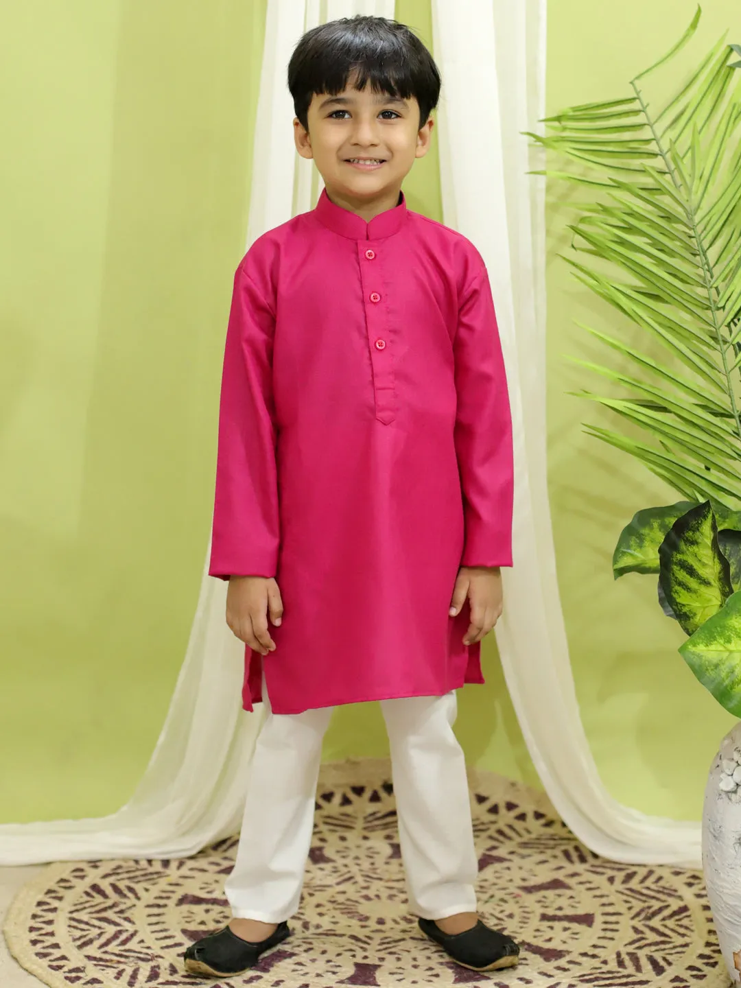 Boy's Pink Cotton Kurta Sets - Bownbee