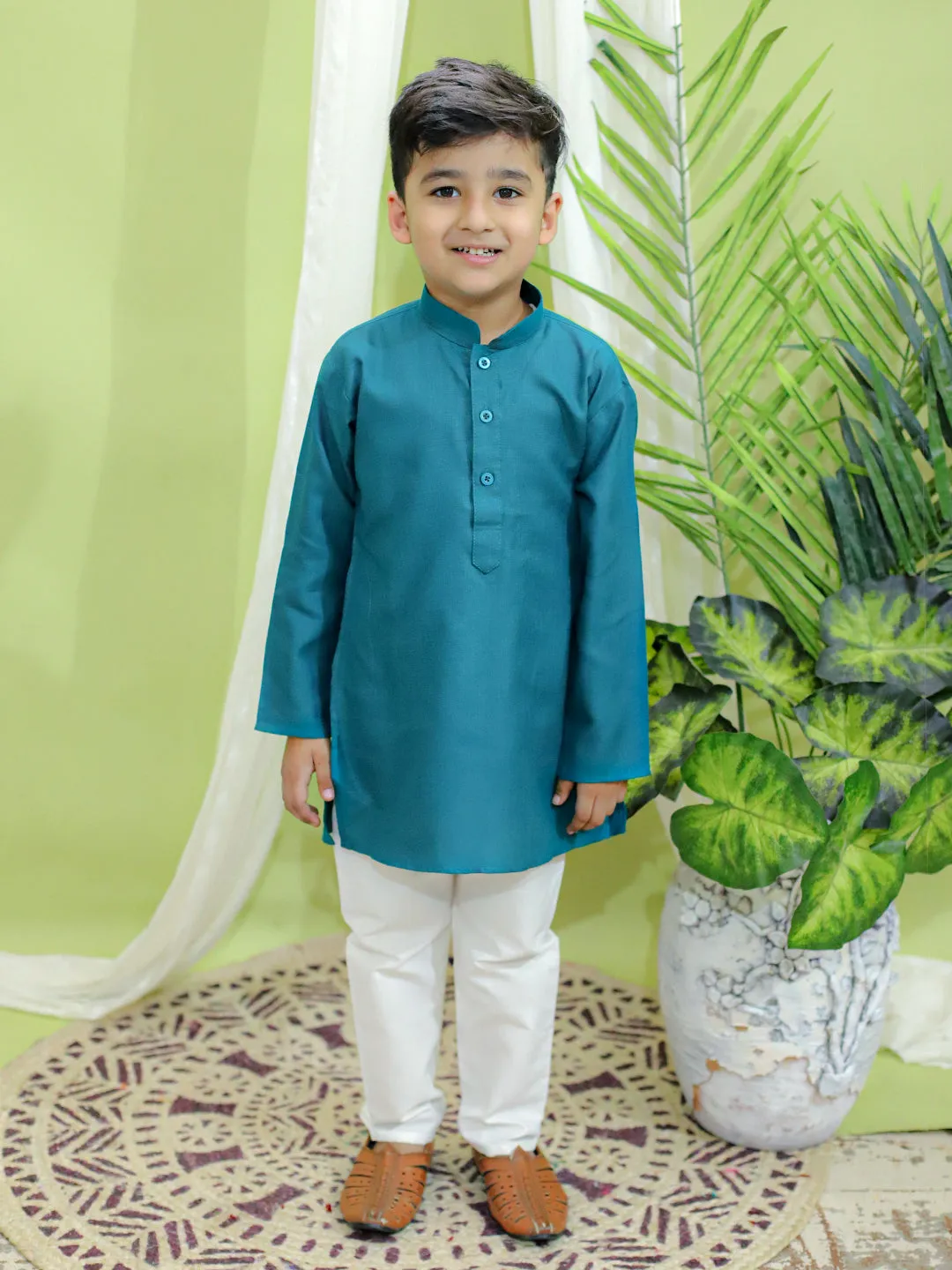 Boy's Yellow Cotton Kurta Sets - Bownbee