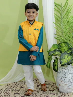 Boy's Yellow Cotton Kurta Sets - Bownbee