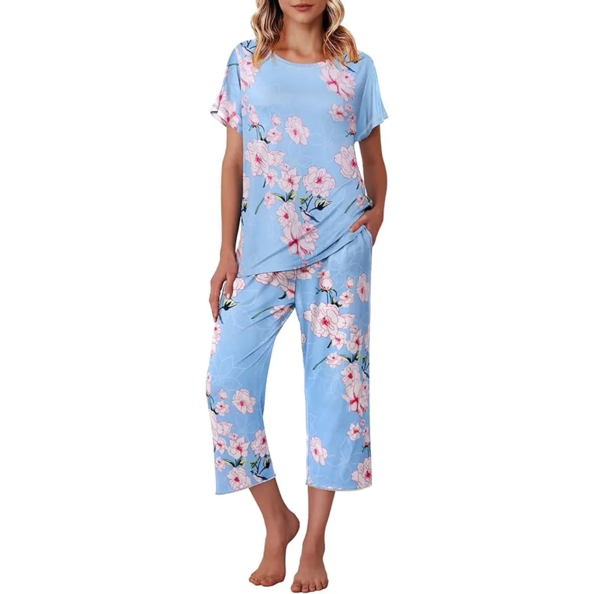 Capri Pajama Sets With Floral Prints