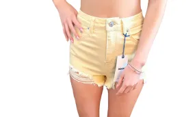 Chic Frayed Pale Yellow High-Waisted Denim Shorts