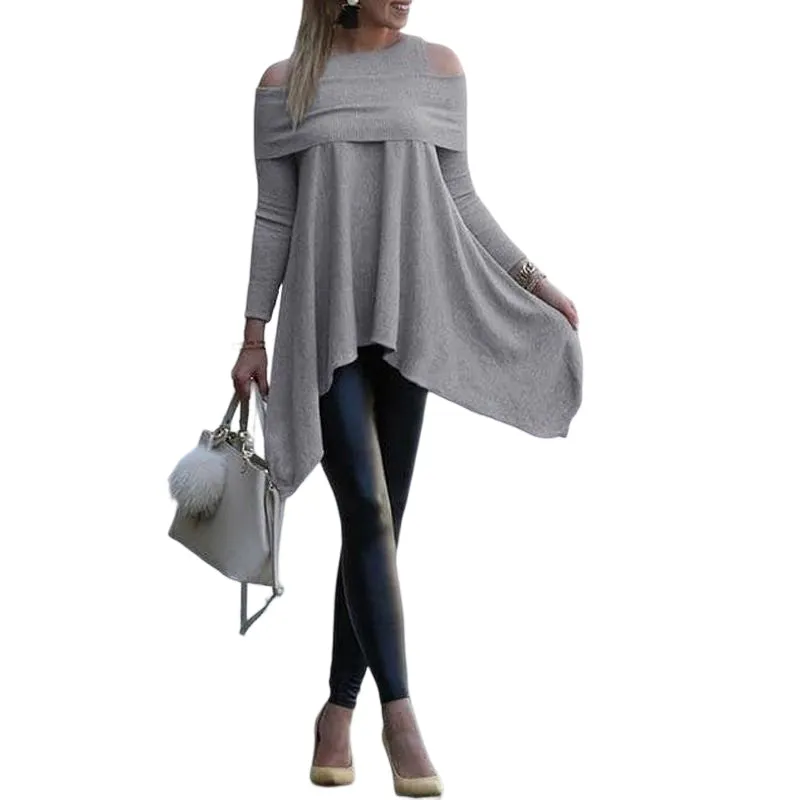 Cold Shoulder Solid Color Rib Tops