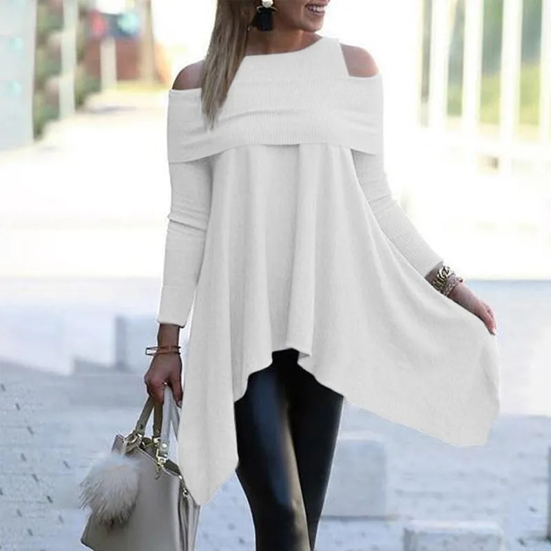 Cold Shoulder Solid Color Rib Tops