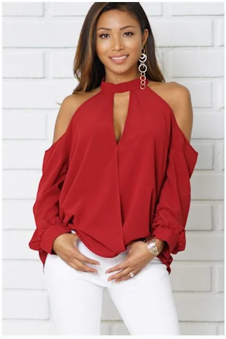 Cold Shoulder V-Neck Shell Top