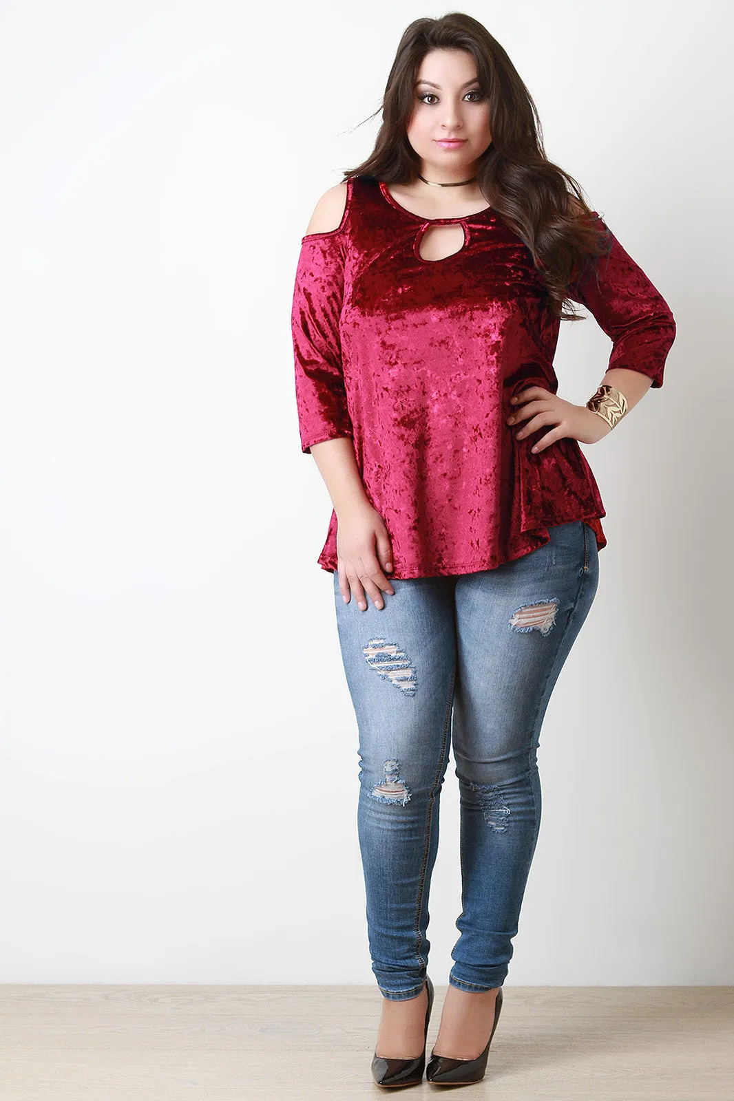 Crush Velvet Cold Shoulder Top