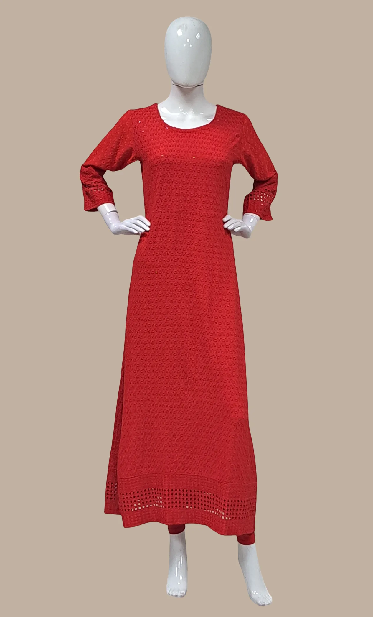 Deep Red Embroidered Kurti Dress