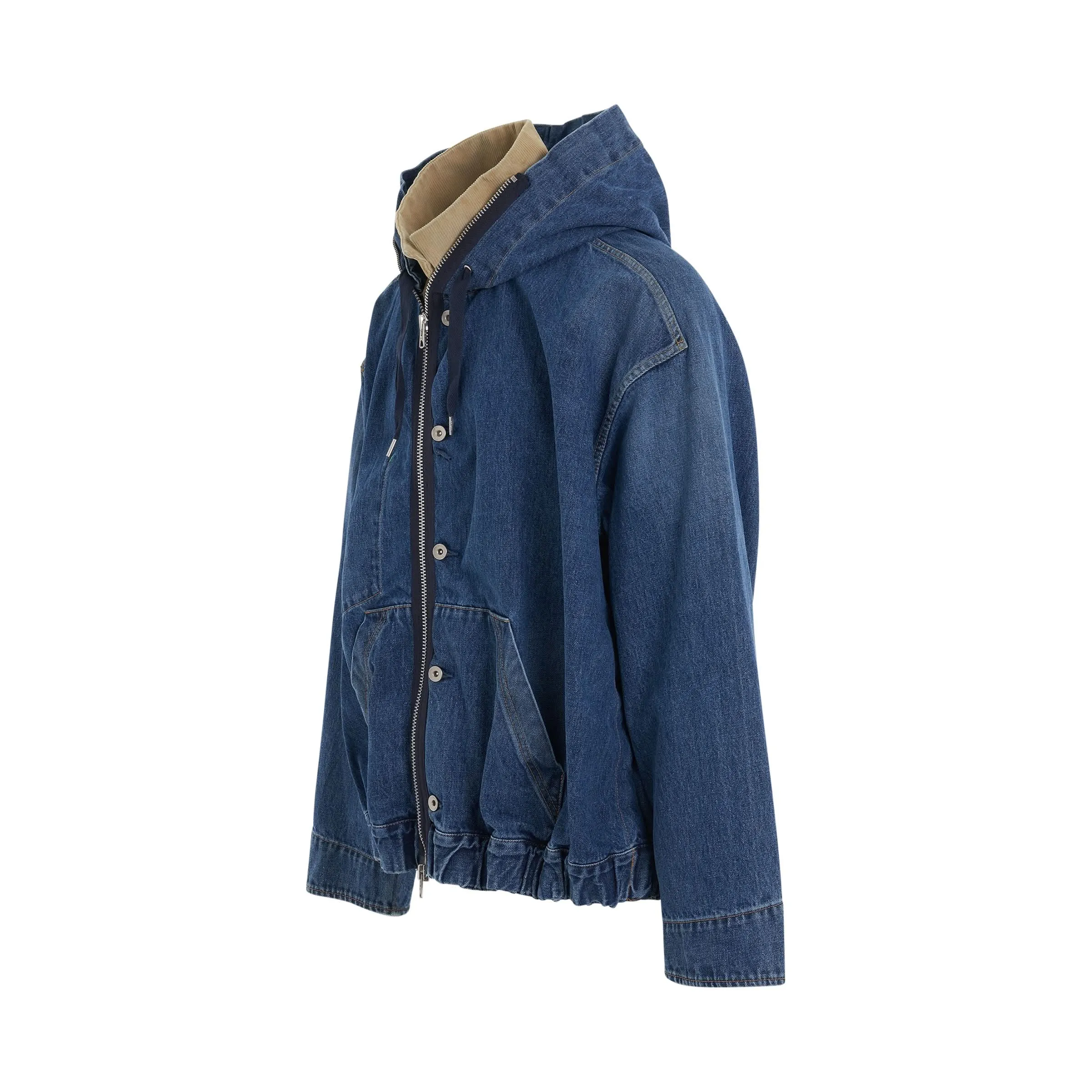 Denim Hooded Jacket in Blue