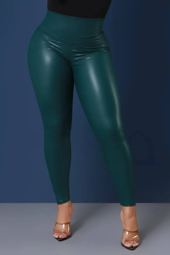 Detox High Rise Faux Leather Leggings - Hunter Green