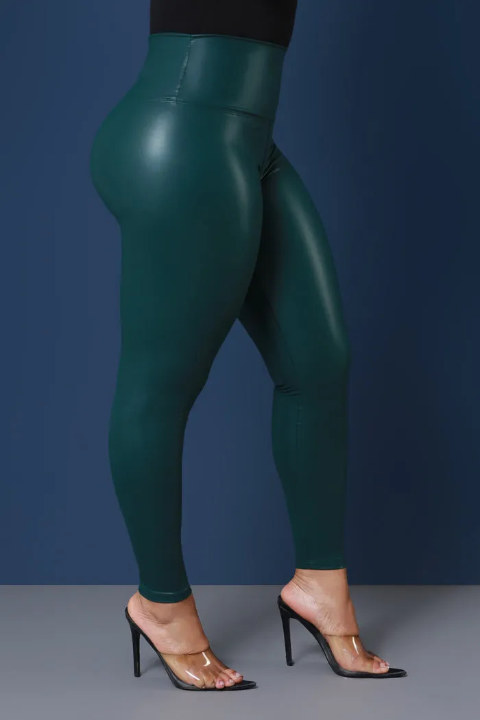 Detox High Rise Faux Leather Leggings - Hunter Green