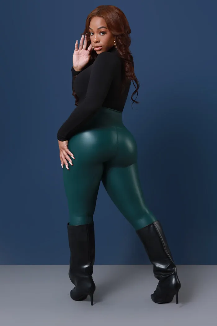 Detox High Rise Faux Leather Leggings - Hunter Green