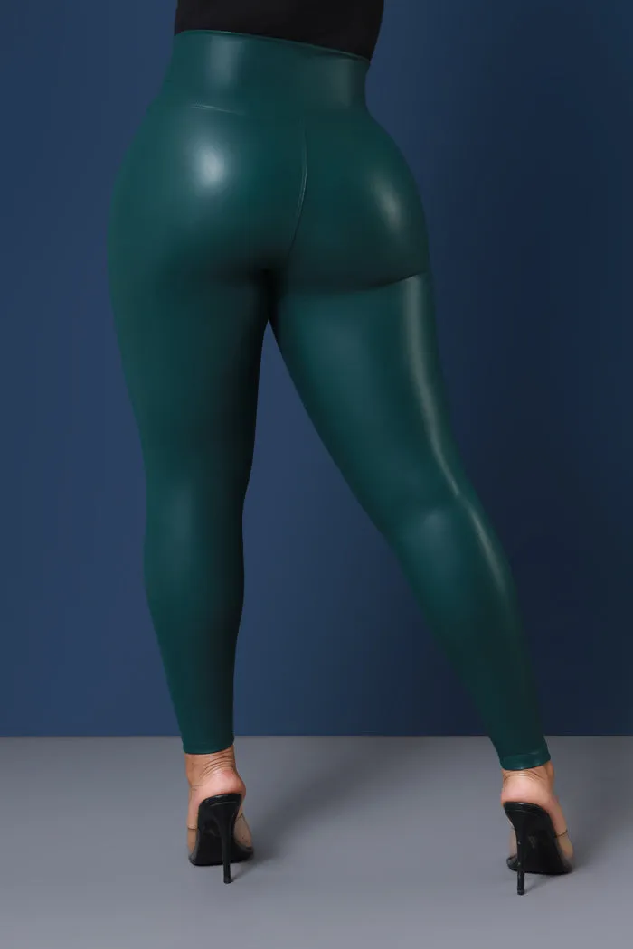 Detox High Rise Faux Leather Leggings - Hunter Green