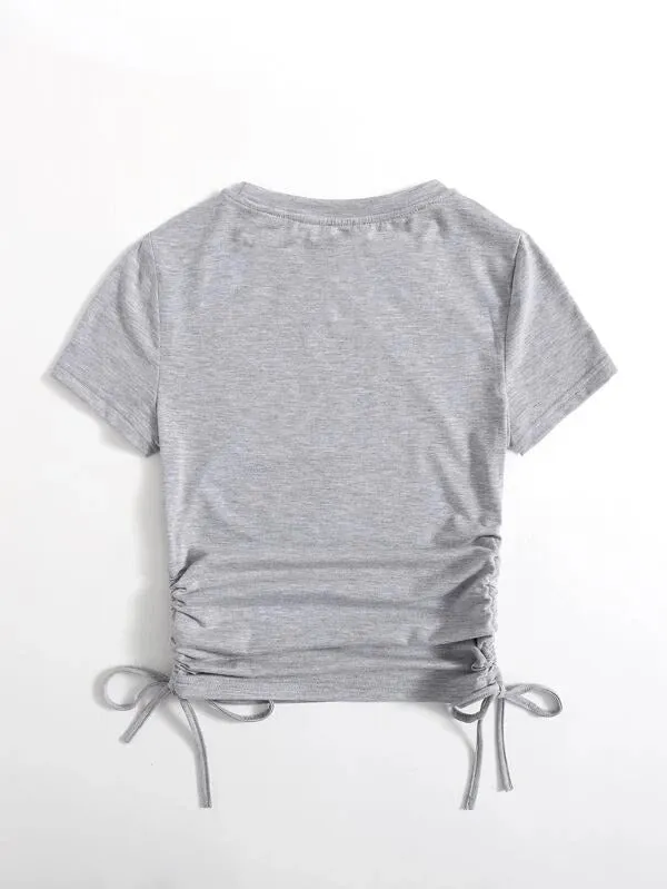 DRAWSTRING SIDE SOLID TEE