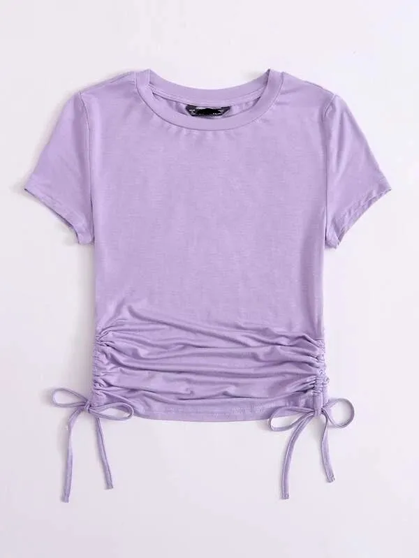 DRAWSTRING SIDE SOLID TEE