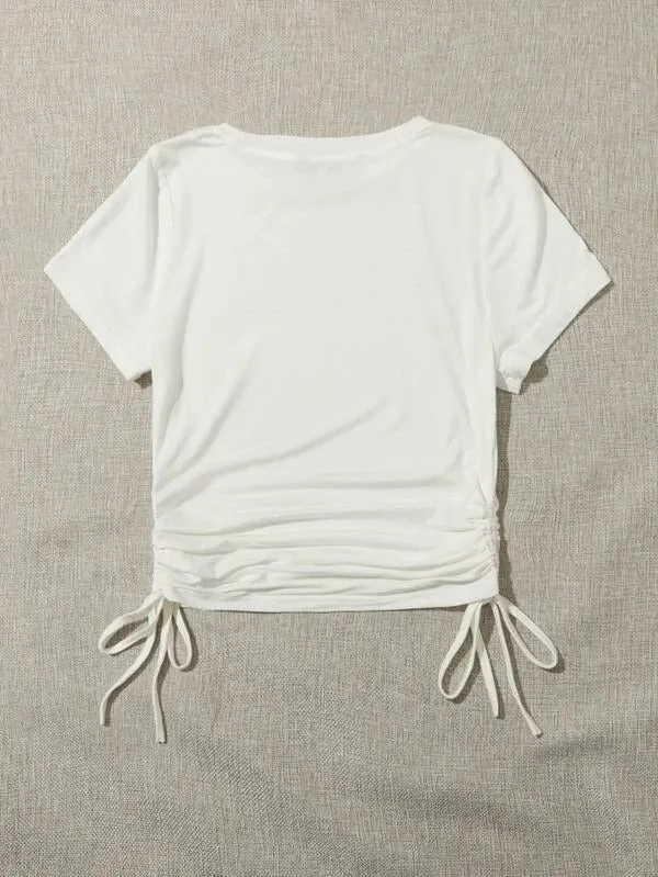 DRAWSTRING SIDE SOLID TEE