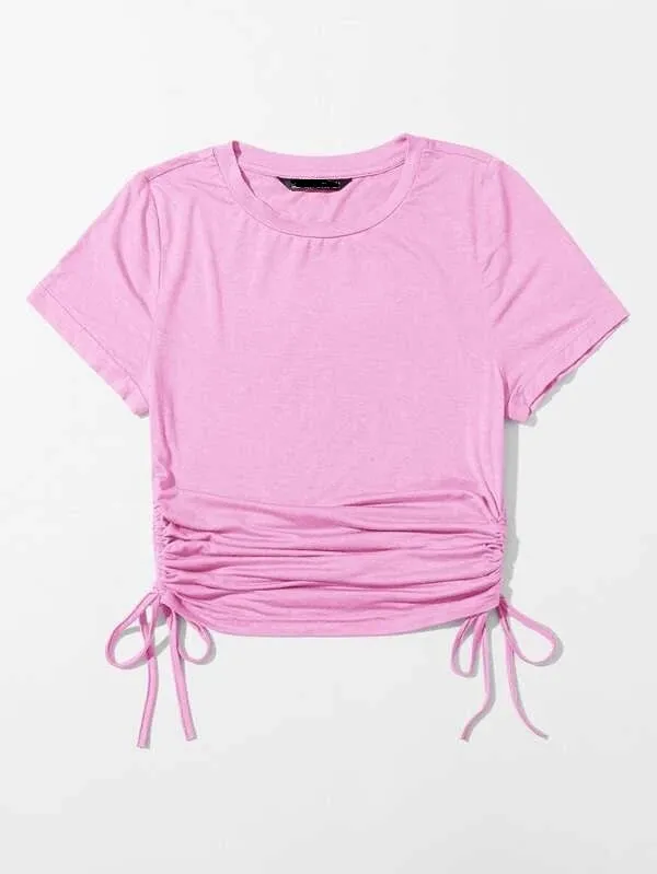 DRAWSTRING SIDE SOLID TEE