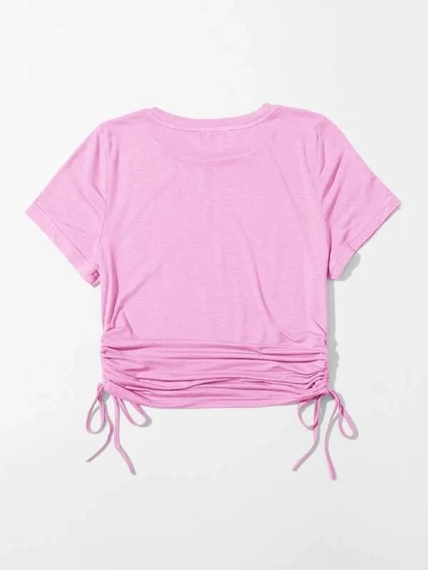 DRAWSTRING SIDE SOLID TEE