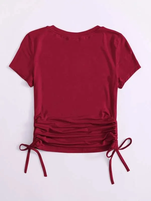 DRAWSTRING SIDE SOLID TEE