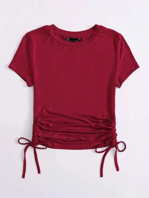 DRAWSTRING SIDE SOLID TEE