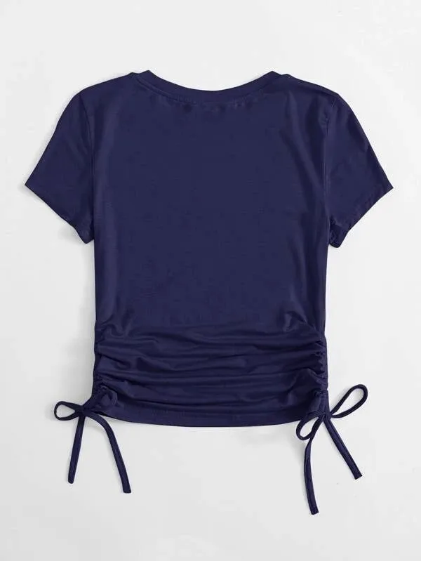 DRAWSTRING SIDE SOLID TEE