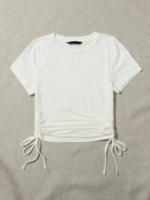 DRAWSTRING SIDE SOLID TEE