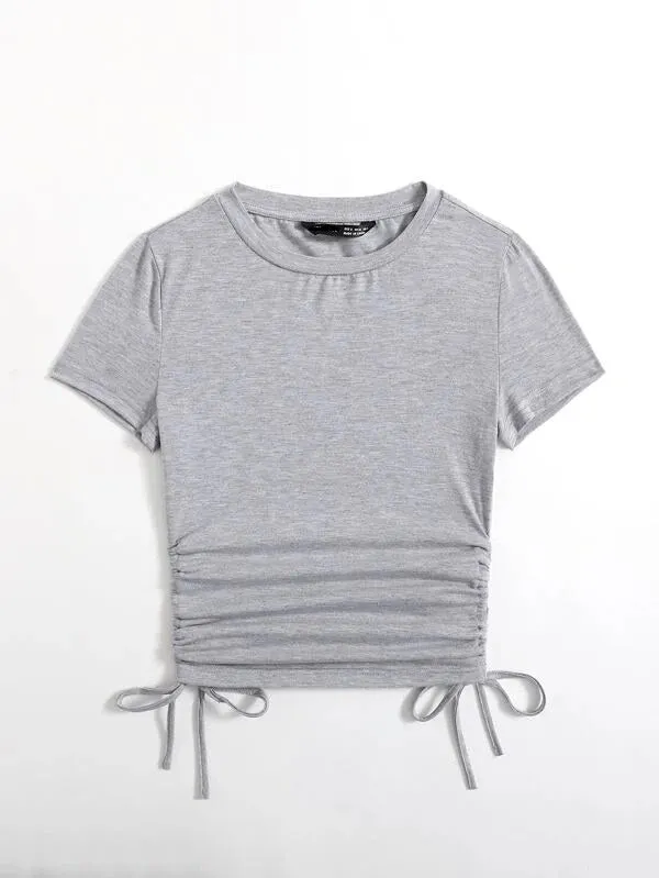 DRAWSTRING SIDE SOLID TEE