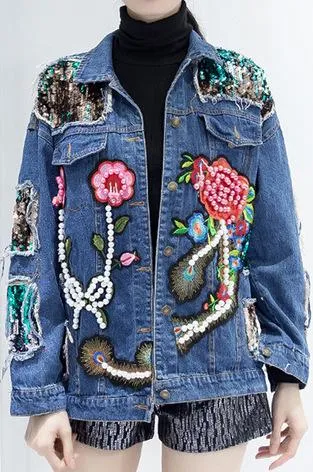 Embellished Distressed Denim Jacket