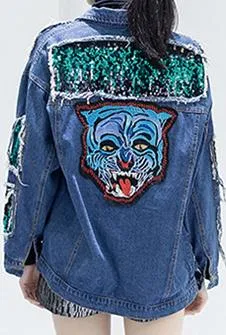 Embellished Distressed Denim Jacket