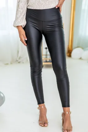 Faux Leather Zipped Ankle Leggings