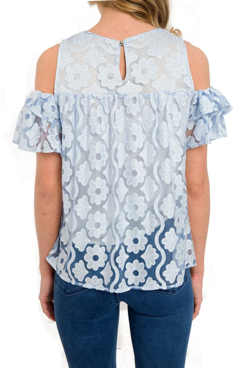 Floral Lace Floaty Ruffle Sleeve Top