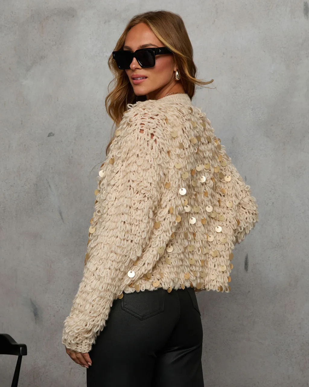 For the Moment Shaggy Sequin Cardigan