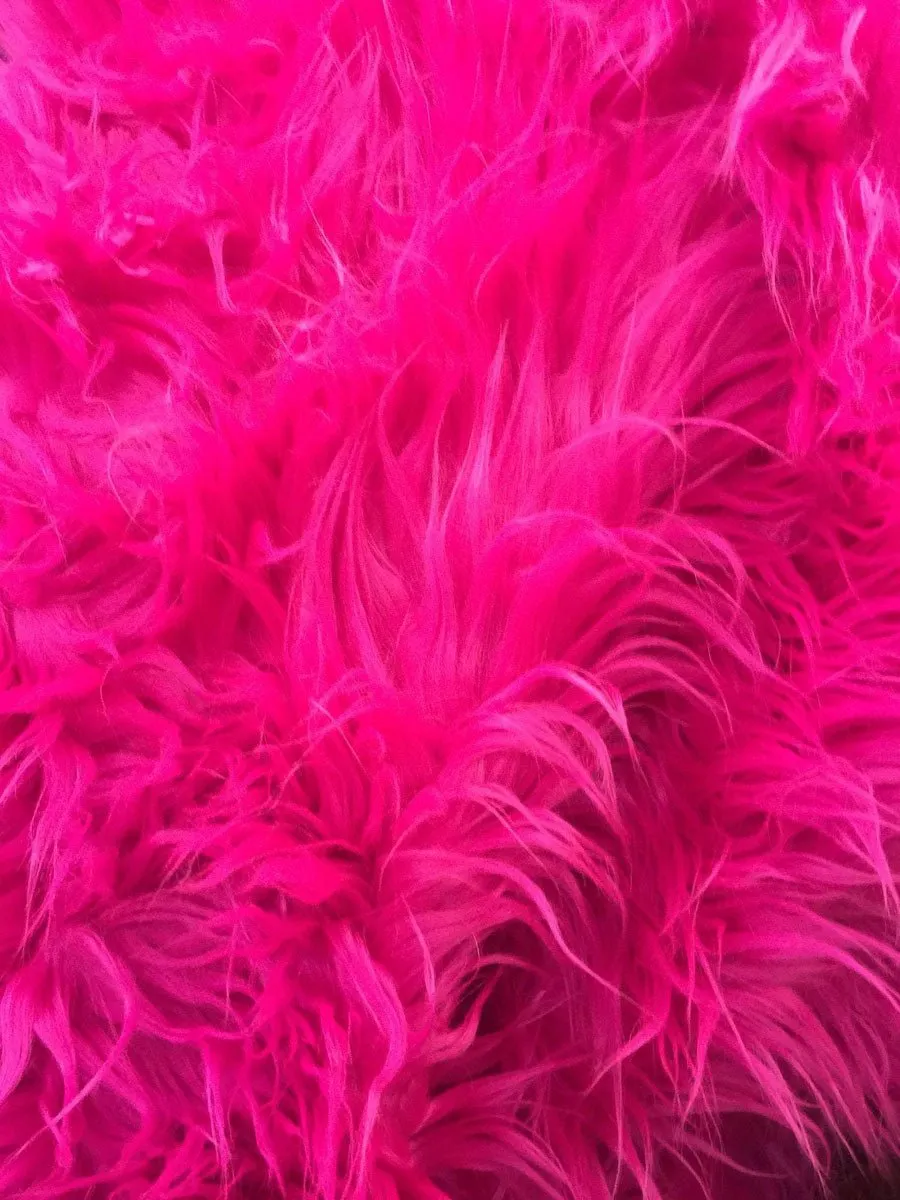 Fuchsia Fake Animal Skin Solid Mongolian Long Pile Faux Fur Fabric Used For Coats, Fur Clothing, Blankets