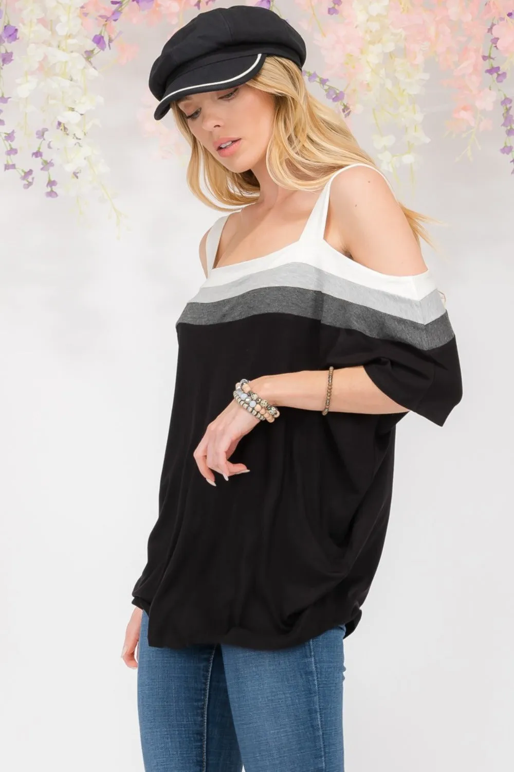 Full Size Striped Cold Shoulder Top